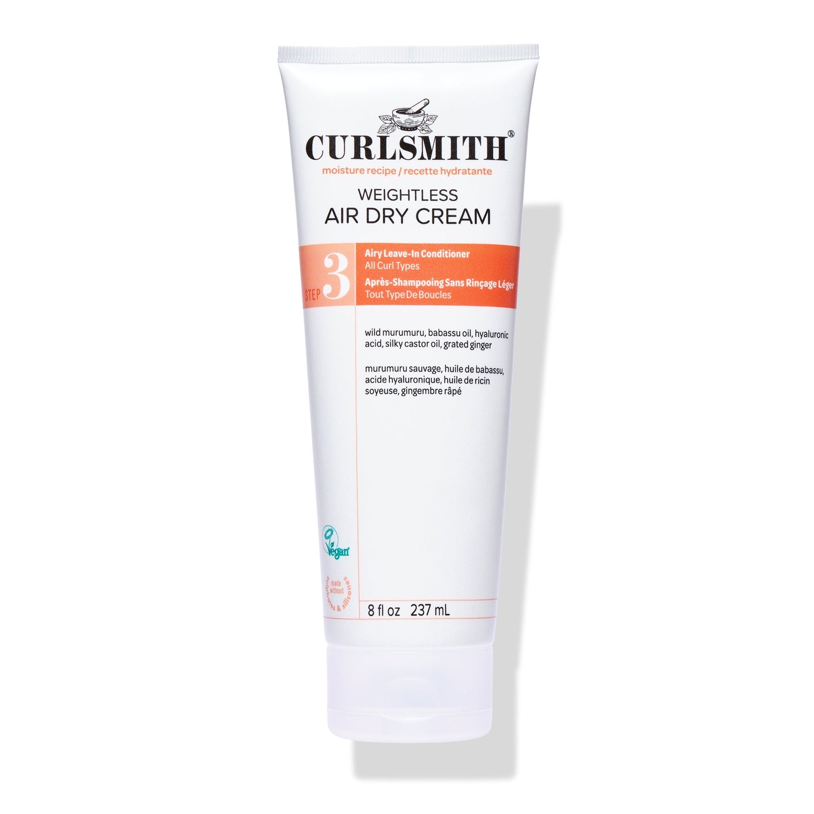 Curlsmith weightless air dry cream tube on a white background