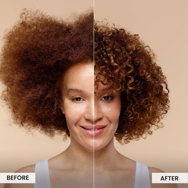 Before and after frizzy haired woman
