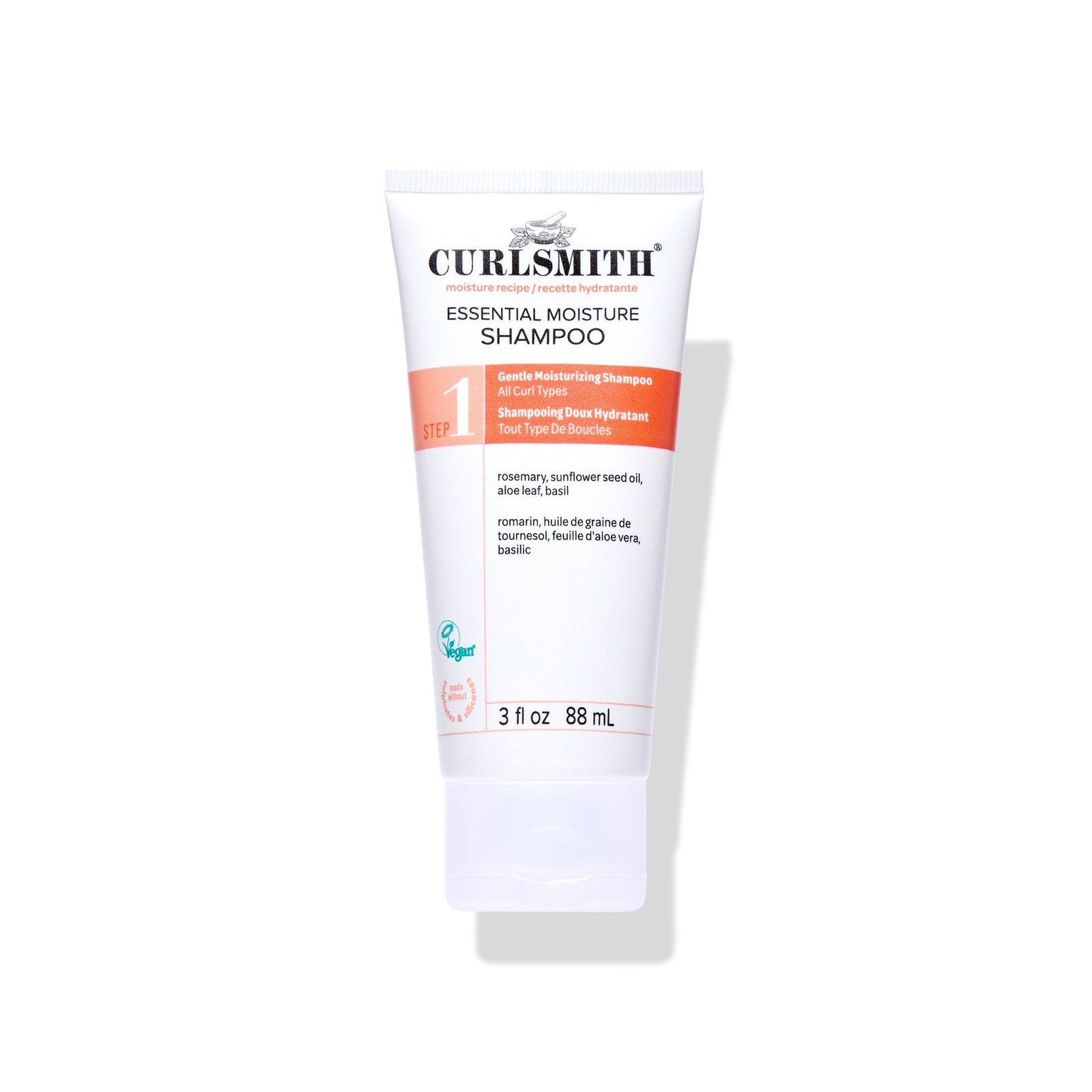 Curlsmith Essential Moisture Shampoo tube on a white background, Click to enlarge