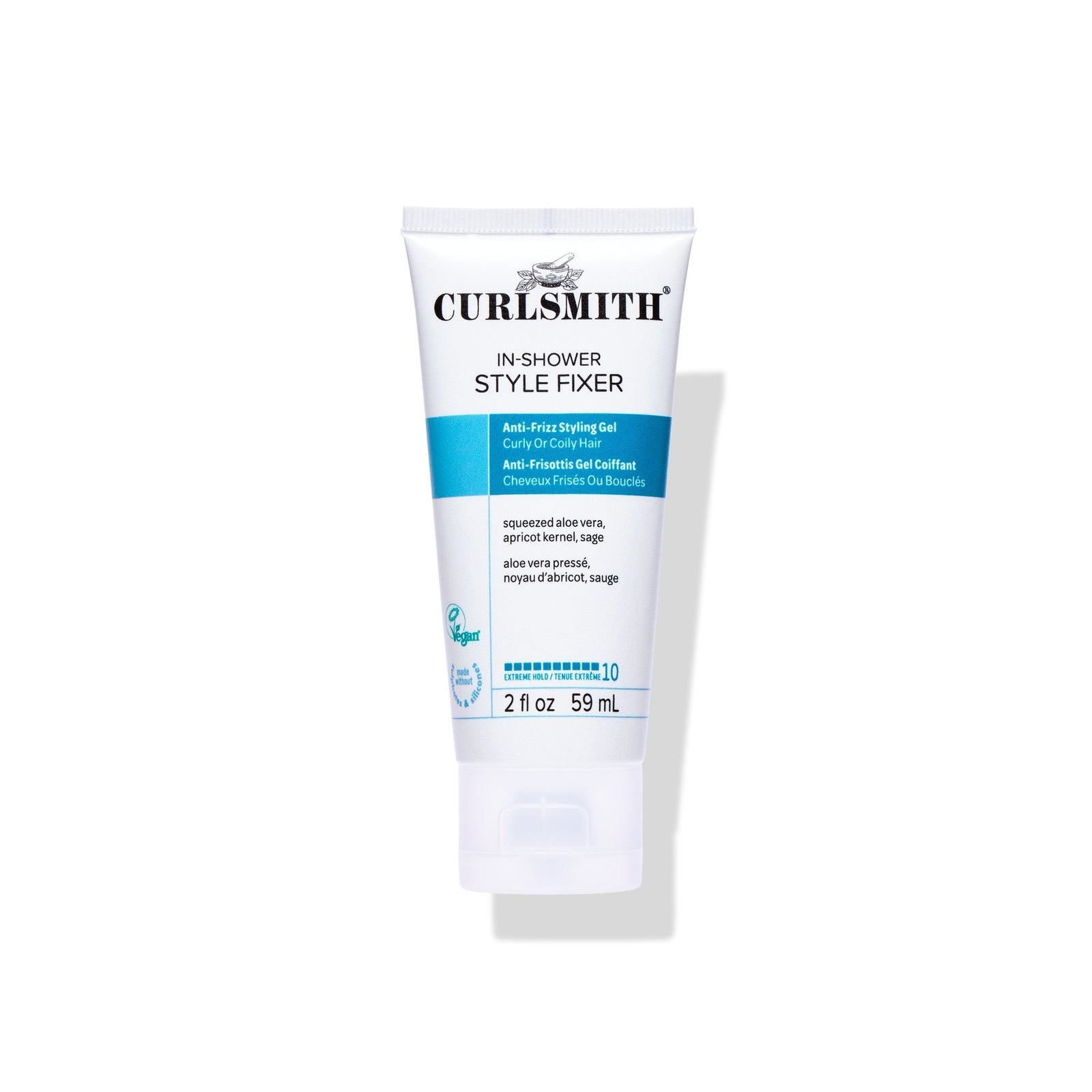 Curlsmith In-Shower Style Fixer tube on a white background, Click to enlarge